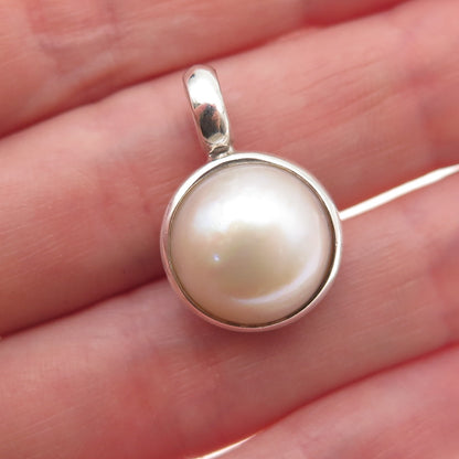 925 Sterling Silver Vintage Real Pearl Charm Pendant