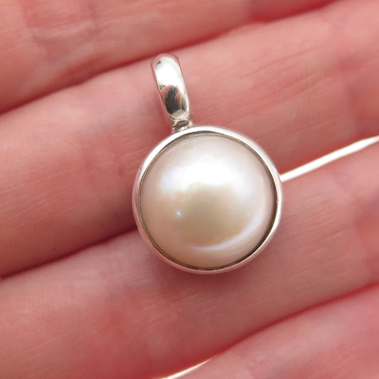 925 Sterling Silver Vintage Real Pearl Charm Pendant