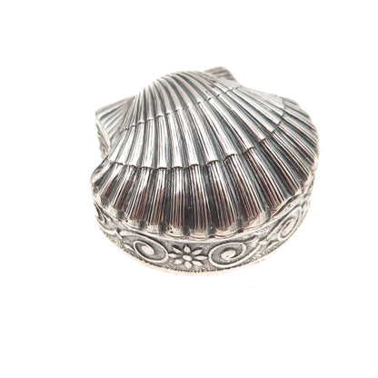 925 Sterling Silver Vintage Seashell Oxidized Pill / Snuff Box