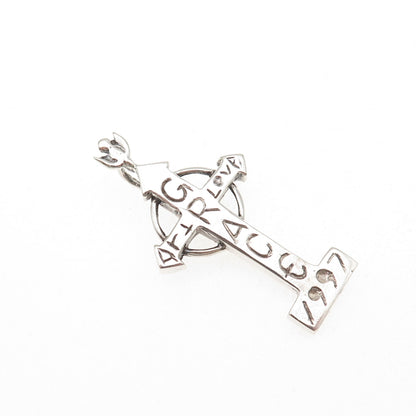 925 Sterling Silver Vintage 1997 Art Love Grace Cross Charm Pendant