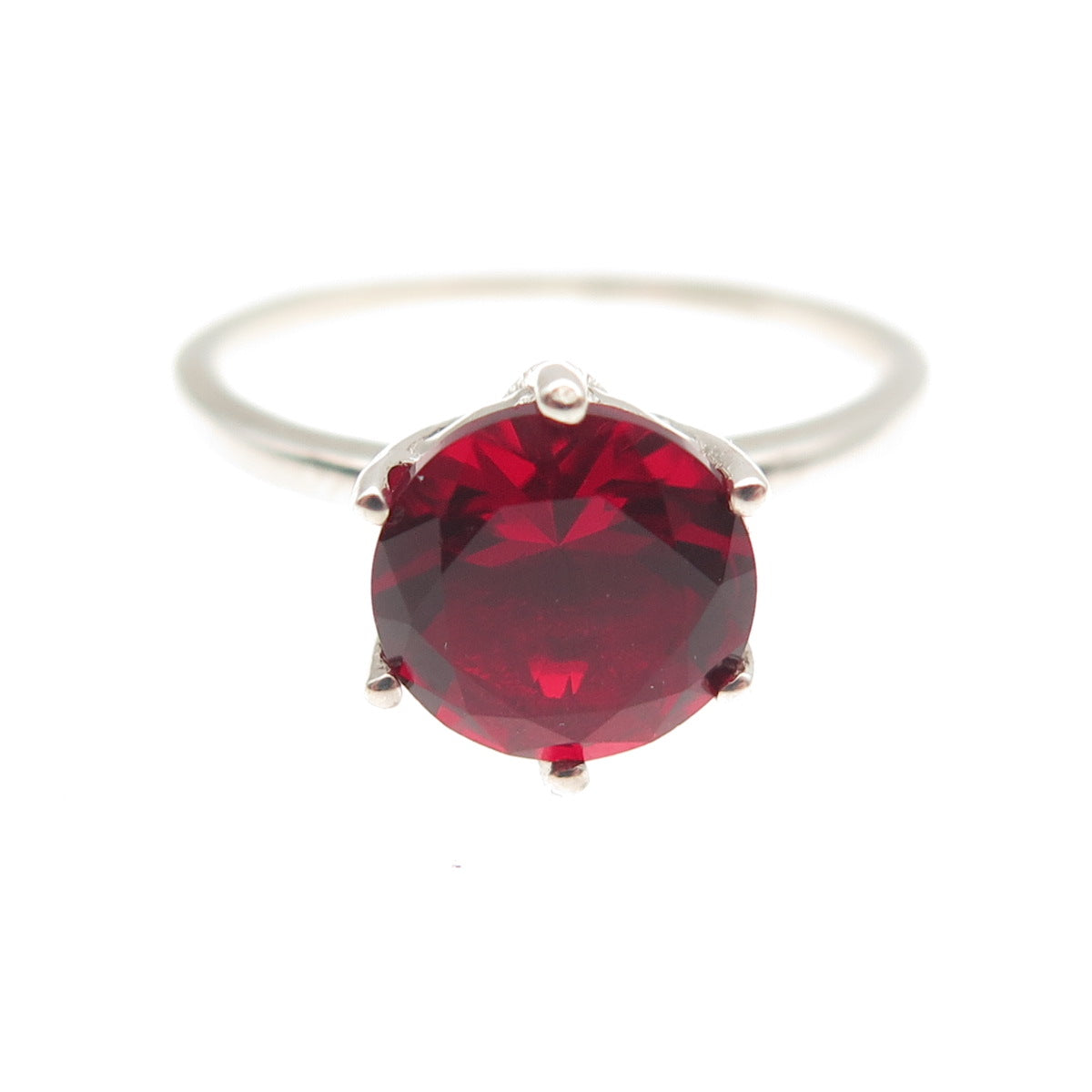 925 Sterling Silver Round-Cut Red C Z Ring Size 6.75