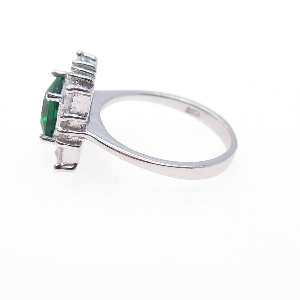 925 Sterling Silver Real Chrome Diopside & C Z Bohemian Ring Size 6.25