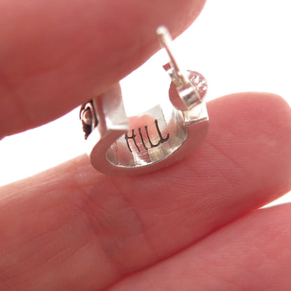 Lois Hill 925 Sterling Silver Vintage Signature Scroll Granulated Hoop Earrings