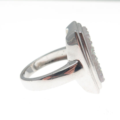 JH YOUNG 925 Sterling Silver Real Druzy Modernist Ring Size 8.25