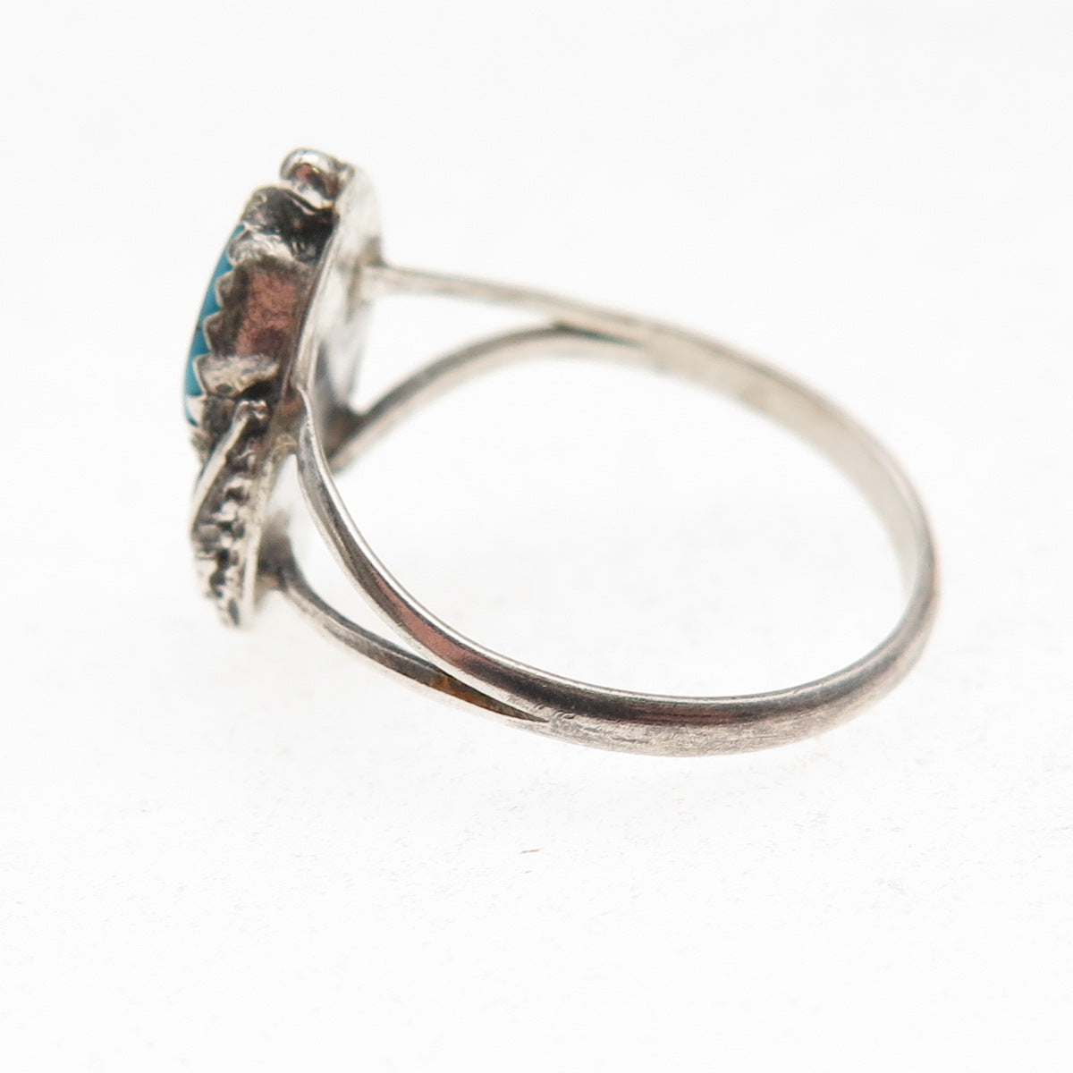 Old Pawn Sterling Silver Vintage Southwestern Turquoise Feather Ring Size 8.5