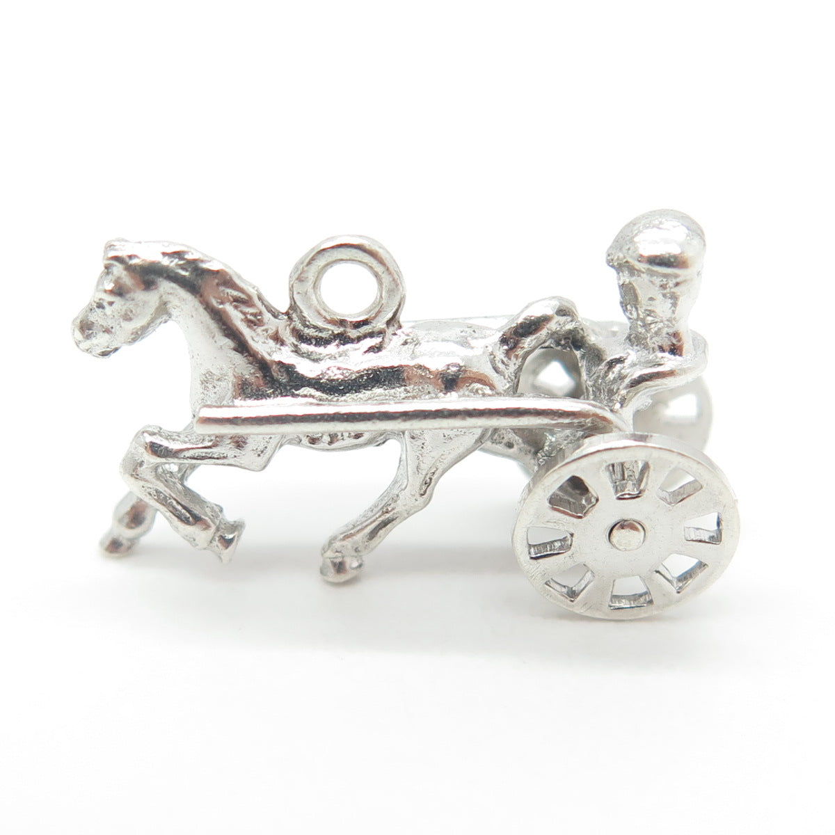 925 Sterling Silver Antique Art Deco Horse Carriage 3D Pendant