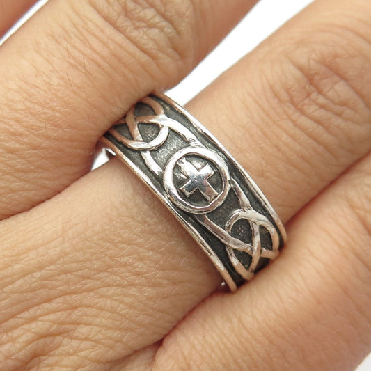 925 Sterling Silver Vintage Edinburgh George Fenwick Celtic Cross Ring Size 9.75