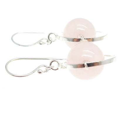 925 Sterling Silver Real Rose Quartz Saturn Dangling Earrings