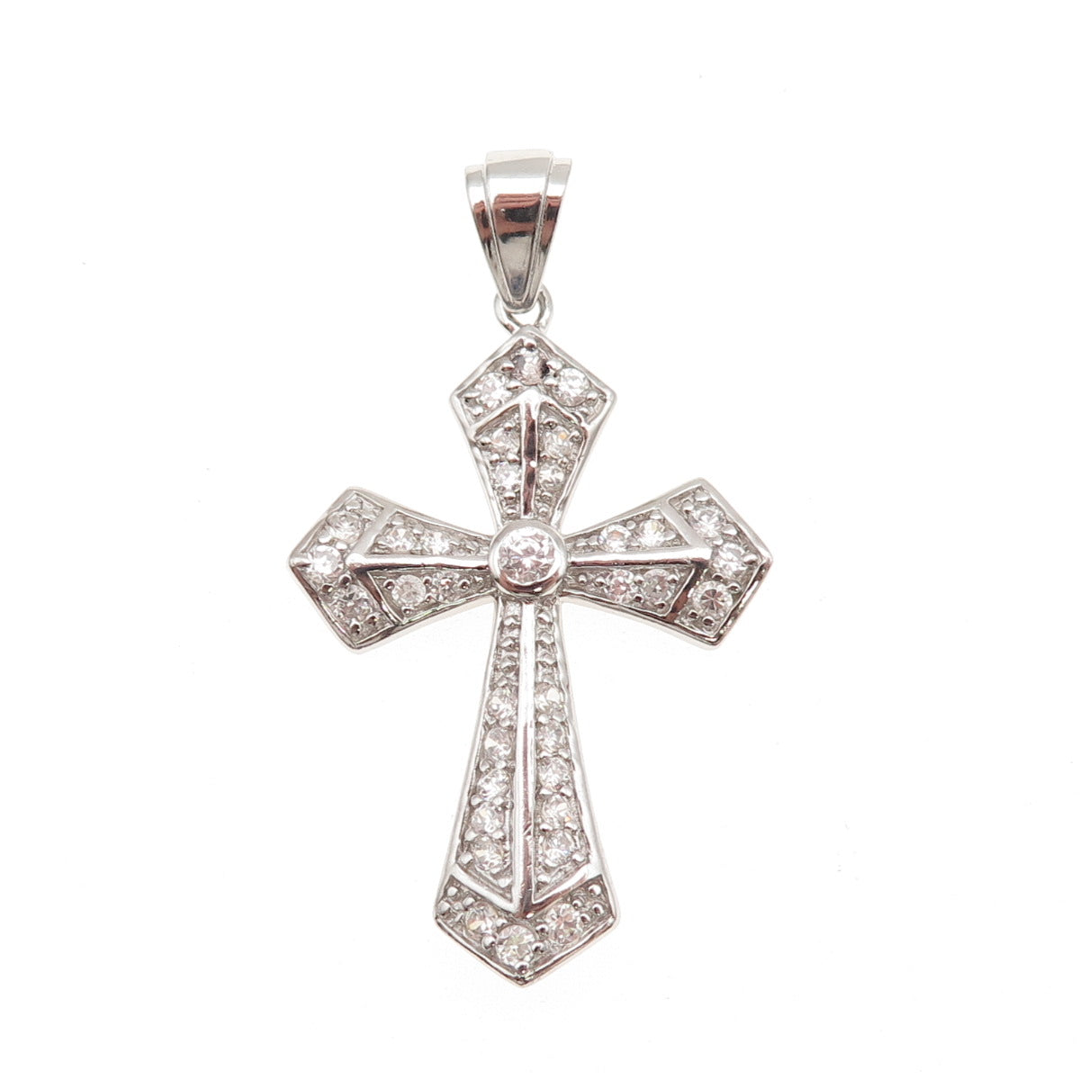925 Sterling Silver Round-Cut C Z Cross Charm Pendant