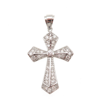 925 Sterling Silver Round-Cut C Z Cross Charm Pendant