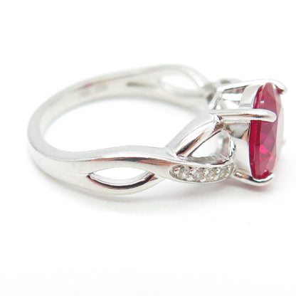 925 Sterling Silver Lab-Created Ruby & White Topaz Ring Size 7.25