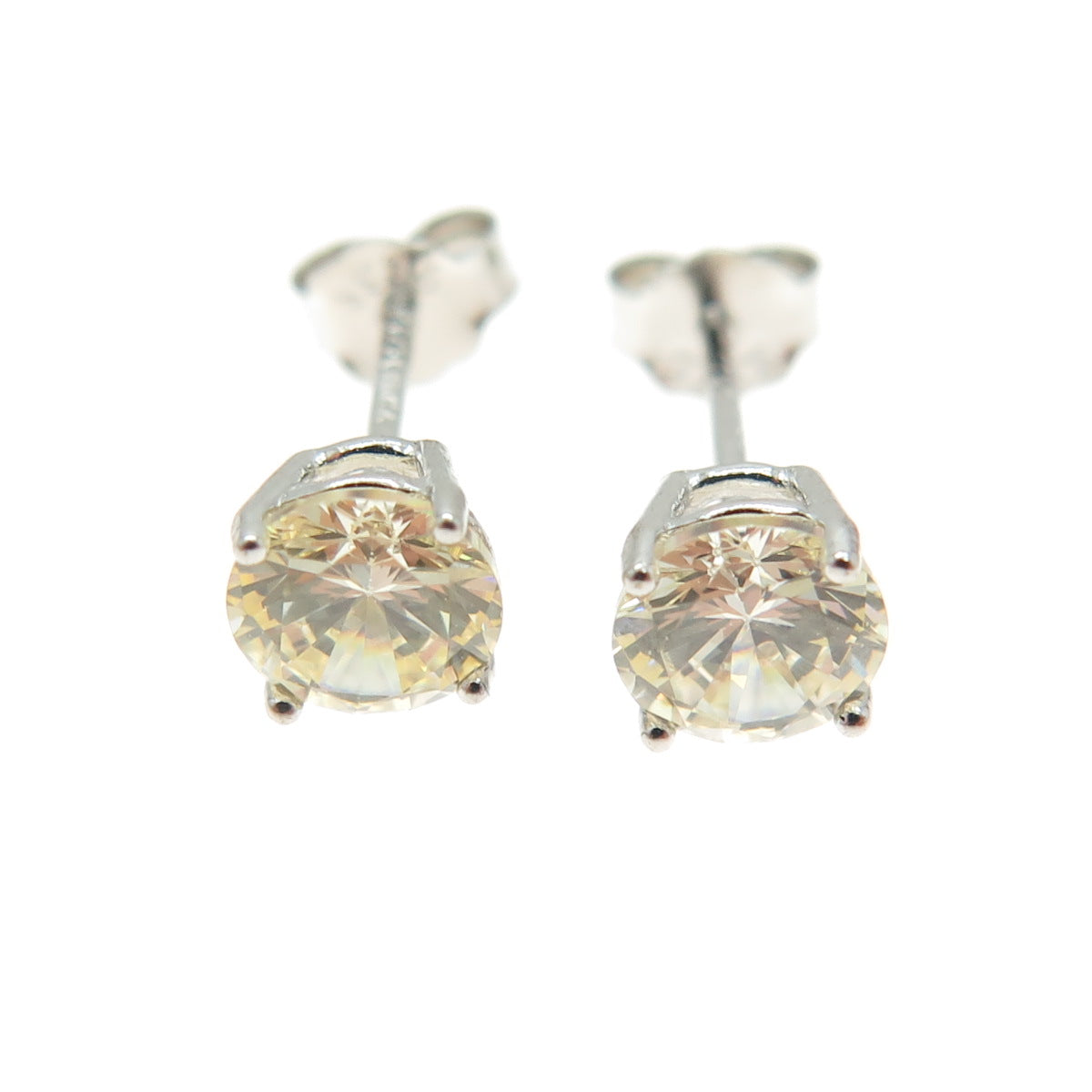 925 Sterling Silver Round-Cut Shaped Canary C Z Stud Earrings