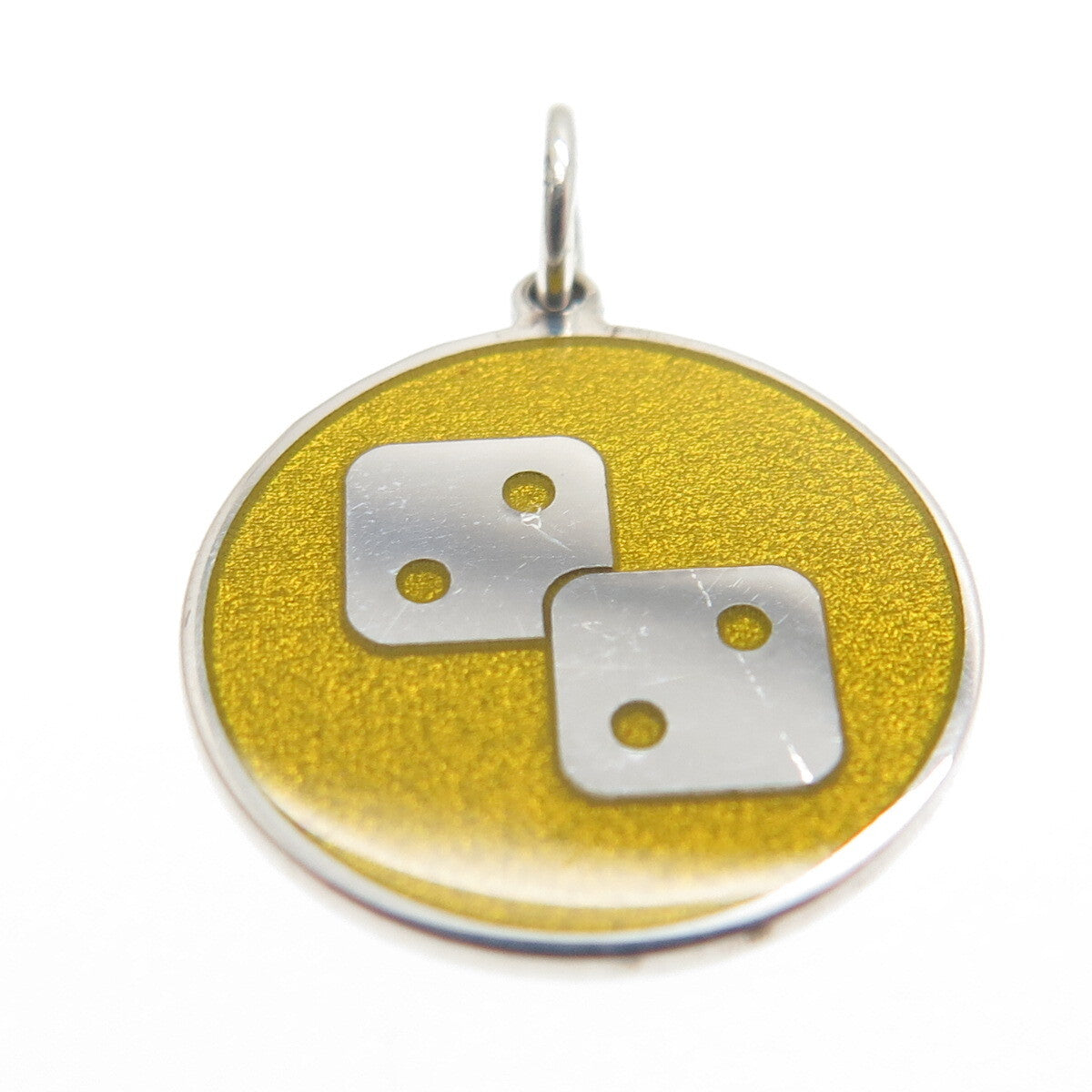 925 Sterling Silver Yellow Enamel Number 4 Lucky Dice Minimalist Charm Pendant