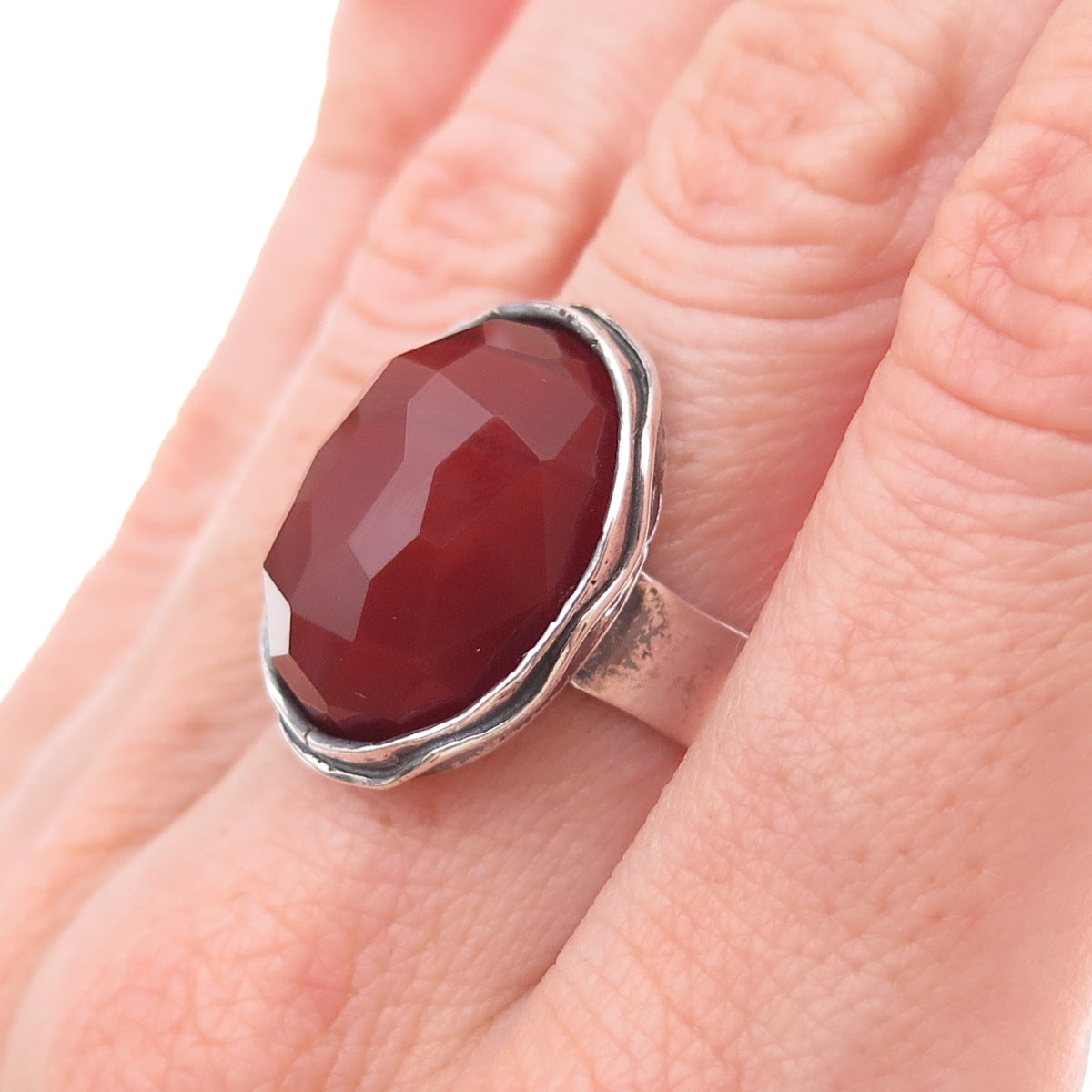 Didae 925 Sterling Silver Vintage Israel Real Carnelian Modernist Ring Size 7
