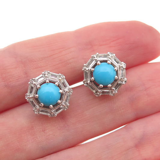 Chuck Clemency 925 Sterling Silver Real Turquoise & White Topaz Stud Earrings