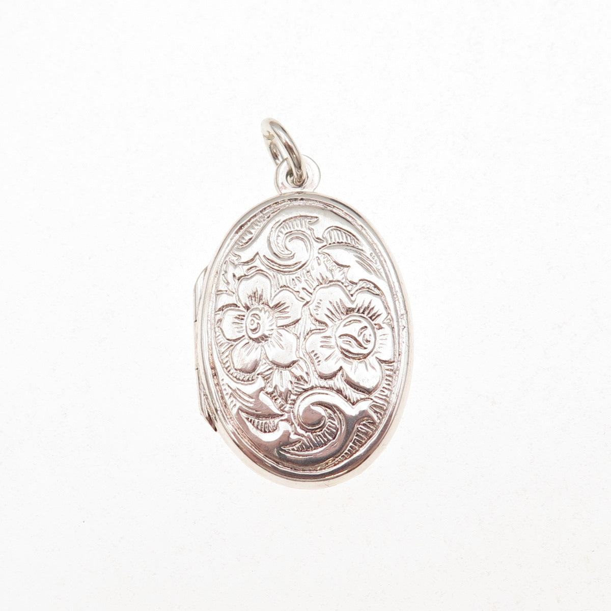 925 Sterling Silver Vintage Engraved Floral Locket Charm Pendant