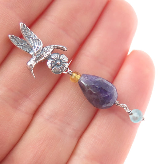 Le Papillon 925 Sterling Vintage Amethyst Citrine Aquamarine Hummingbird Pendant