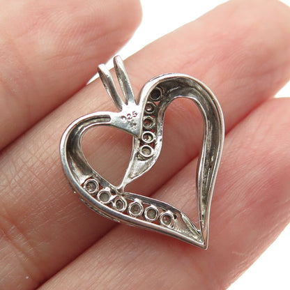 925 Sterling Silver Real White Diamond Open Heart Pendant