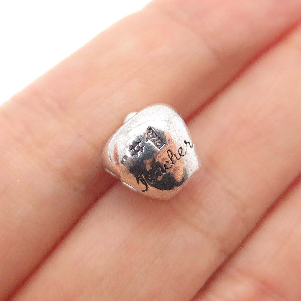 REFLECTION BEADS 925 Sterling Silver C Z #1 Teacher Apple Slide Bead Charm