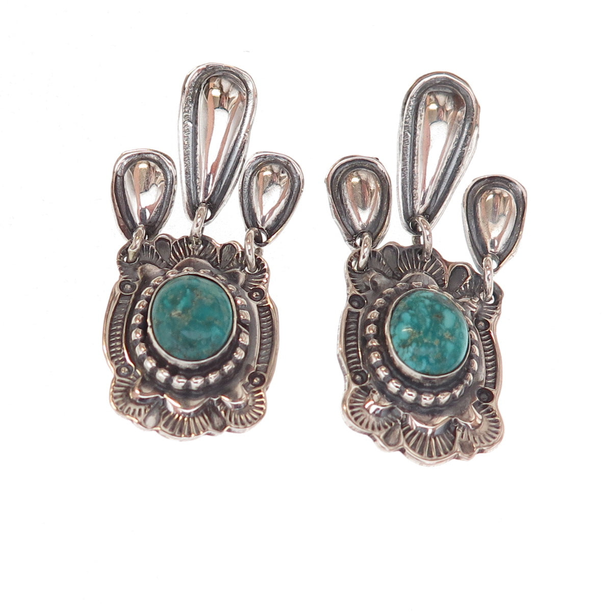 Rick Enriquez Navajo Old Pawn Sterling Vintage Southwestern Turquoise Earrings