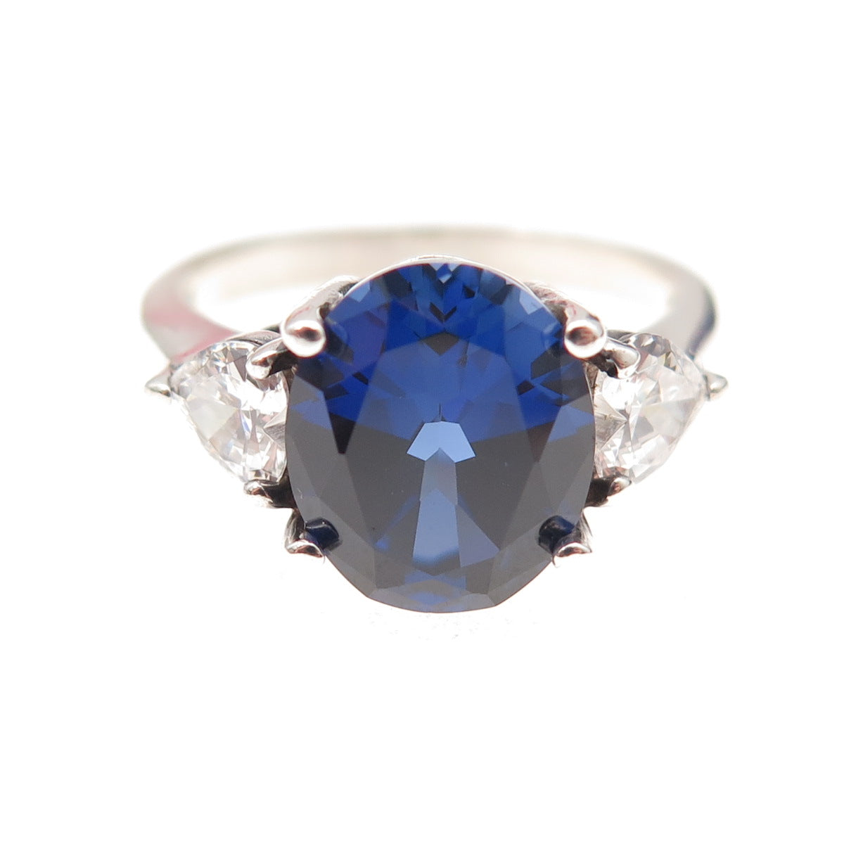 925 Sterling Silver Vintage Lab-Created Sapphire & C Z Ring Size 8