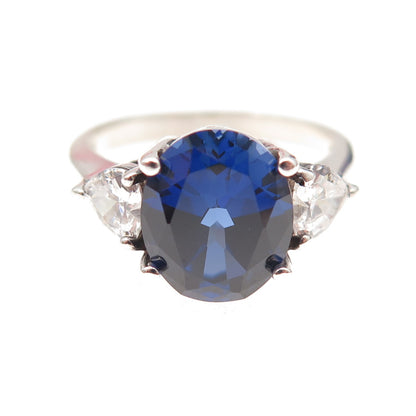 925 Sterling Silver Vintage Lab-Created Sapphire & C Z Ring Size 8