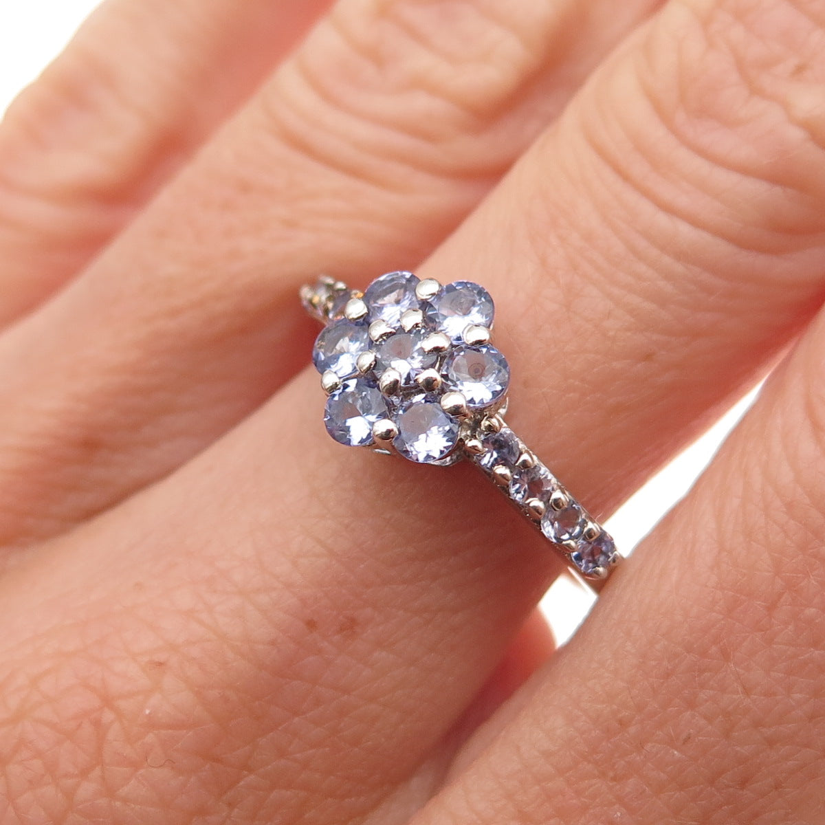 Chuck Clemency 925 Sterling Silver Real Tanzanite Floral Ring Size 8.25