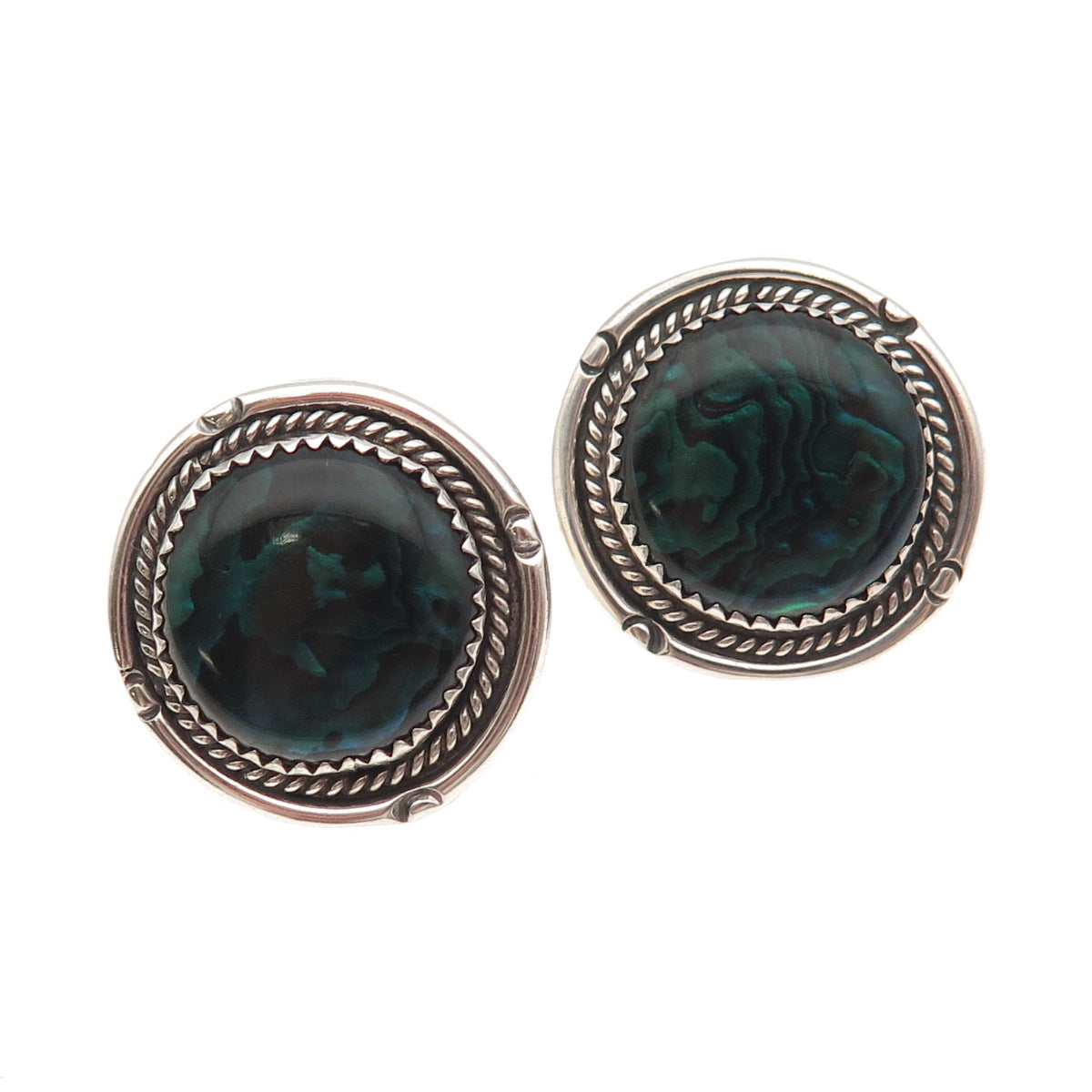 Benjamin James Navajo Old Pawn Sterling Silver Vintage Abalone Shell Earrings