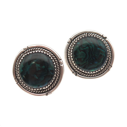 Benjamin James Navajo Old Pawn Sterling Silver Vintage Abalone Shell Earrings