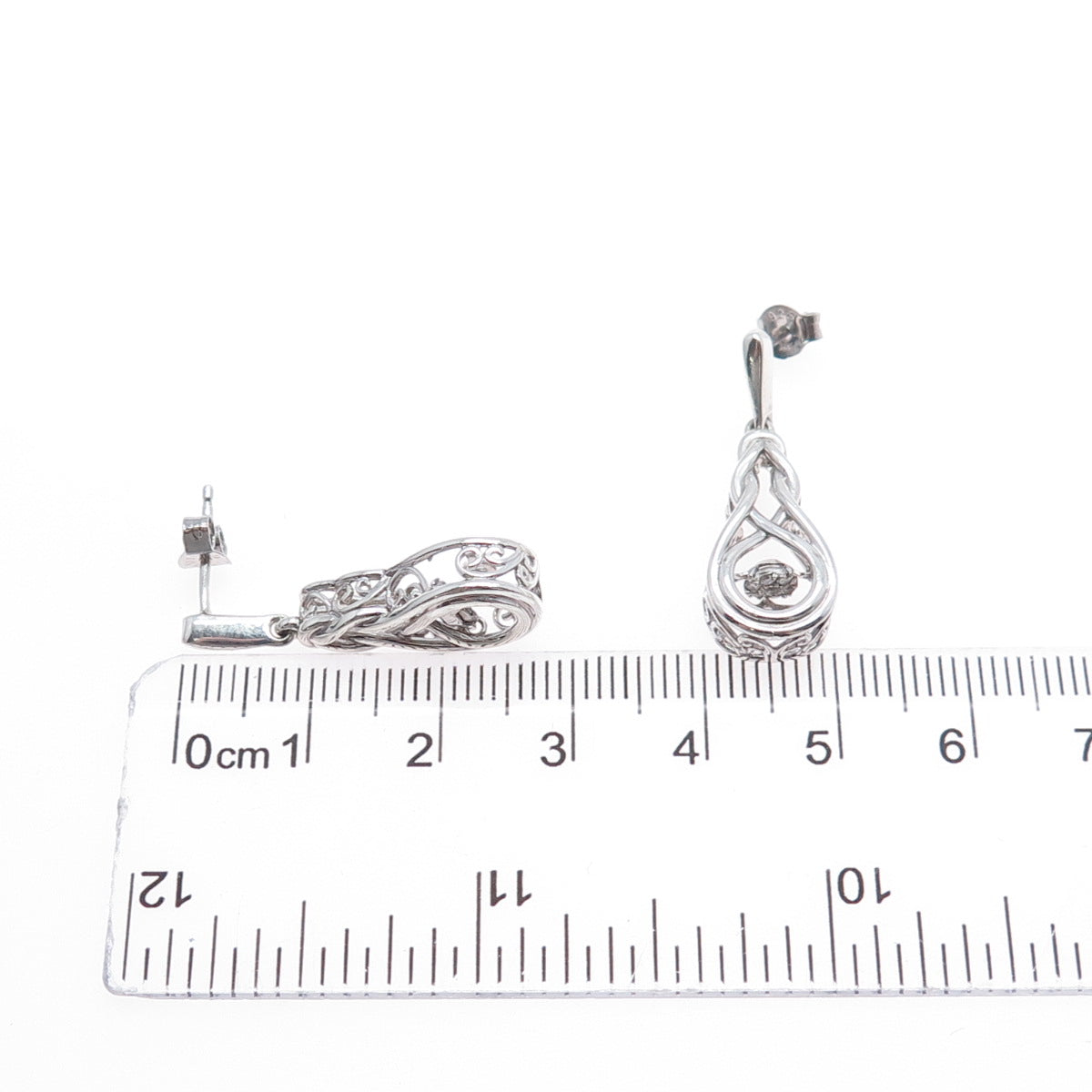 925 Sterling Silver Real Round-Cut Diamond Knot Dangle Earrings