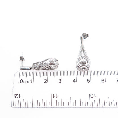 925 Sterling Silver Real Round-Cut Diamond Knot Dangle Earrings