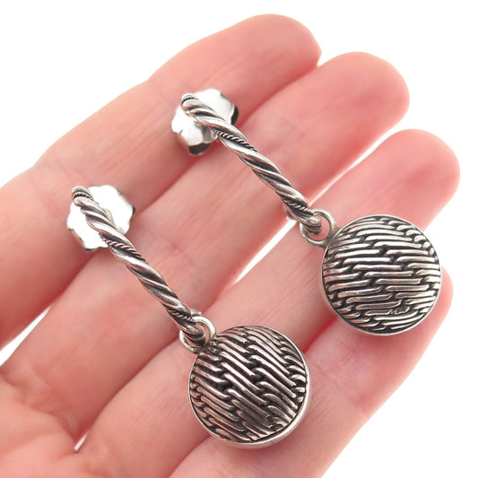 925 Sterling Silver Vintage Modernist Ball Charm Oxidized Hoop Earrings