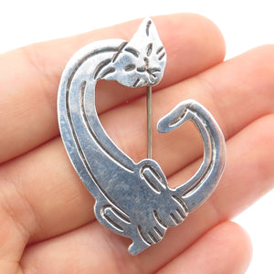 925 Sterling Silver Vintage Modernist Cat Pin Brooch