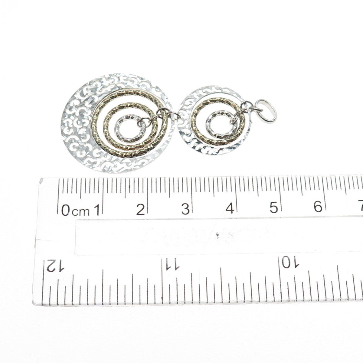 925 Sterling Silver 2-Tone Vintage Modernist Ornate Multi-Circle Pendant