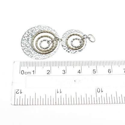 925 Sterling Silver 2-Tone Vintage Modernist Ornate Multi-Circle Pendant