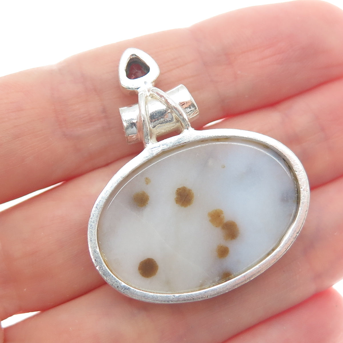 925 Sterling Silver Vintage Real Agate & Tourmaline Modernist Slide Pendant