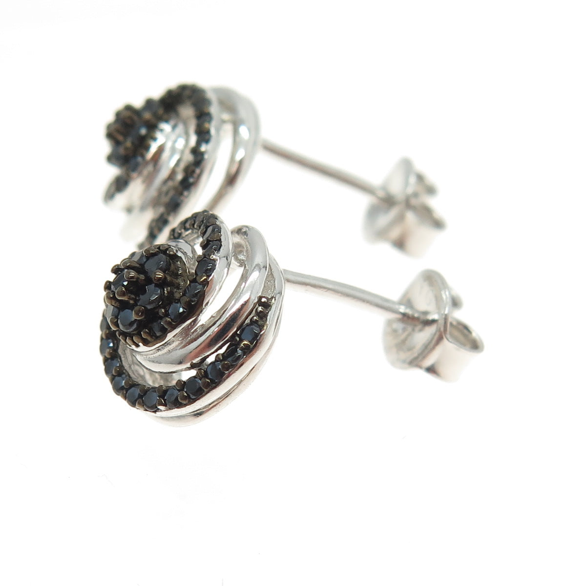 925 Sterling Silver Black C Z Stud Earrings