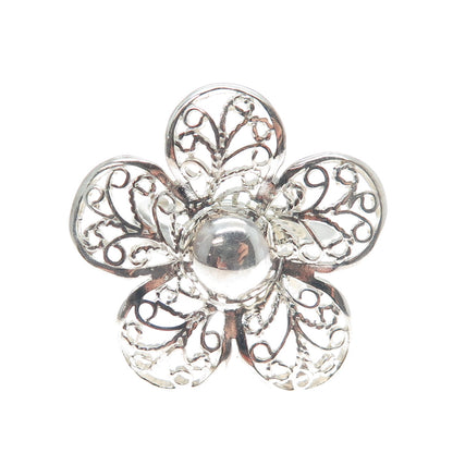 RIDER 950 Silver Vintage Flower Blossom Filigree Adjustable Ring Size 6.75
