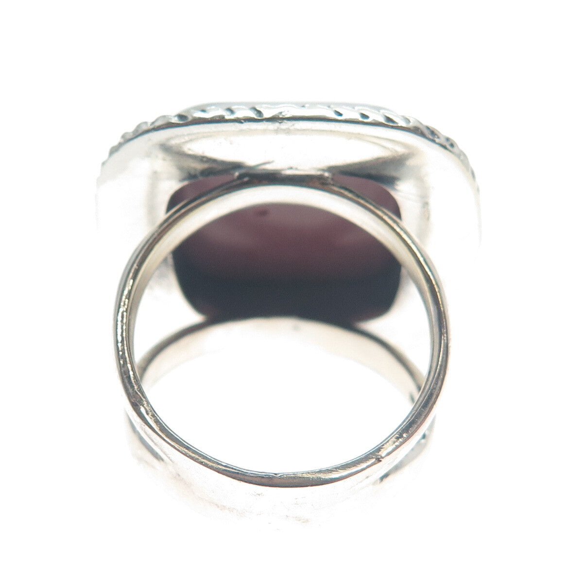 925 Sterling Silver Vintage Real Cushion-Cut Purple Jasper Oxidized Ring Size 8
