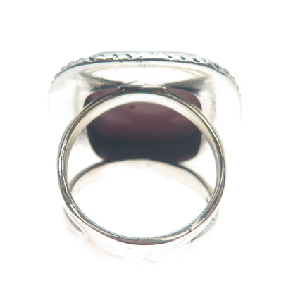 925 Sterling Silver Vintage Real Cushion-Cut Purple Jasper Oxidized Ring Size 8