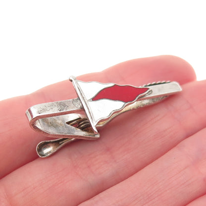 925 Sterling Silver Vintage Enamel Pennant Tie Clip