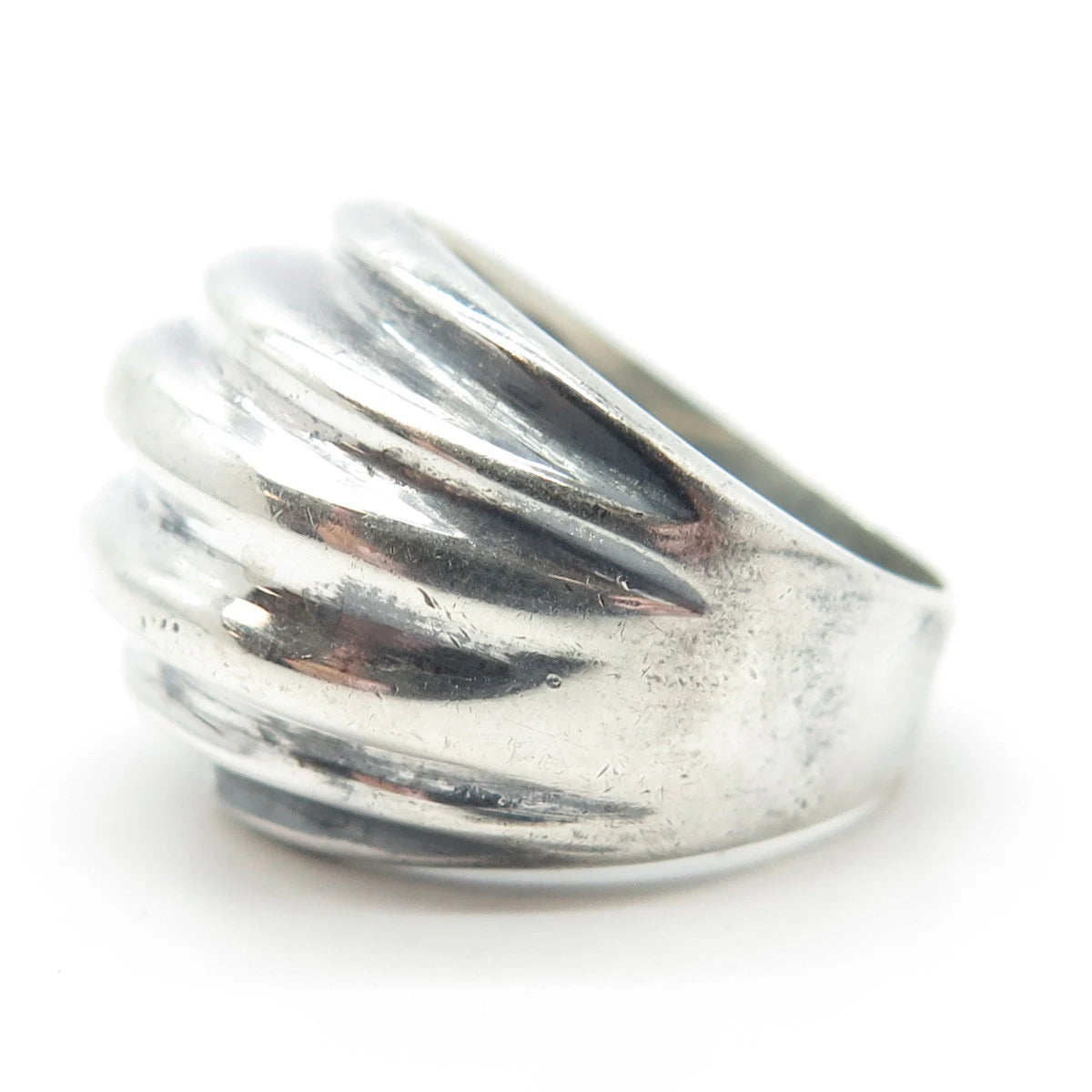 925 Sterling Silver Vintage Ribbed Ring Size 8
