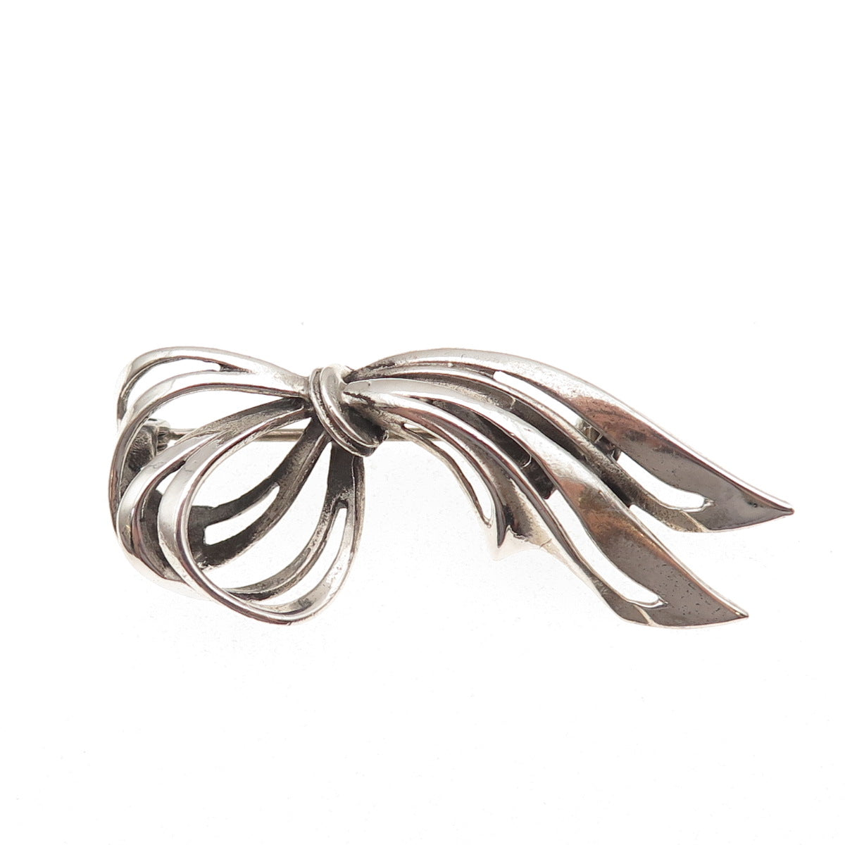 Beau 925 Sterling Silver Vintage Modernist Ribbon Oxidized Pin Brooch