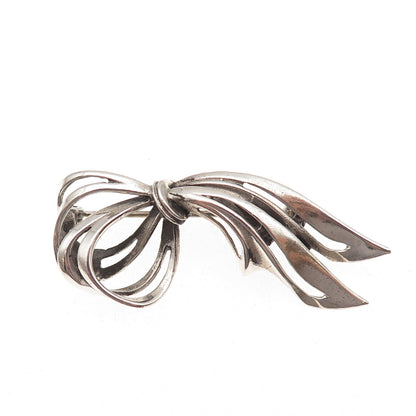Beau 925 Sterling Silver Vintage Modernist Ribbon Oxidized Pin Brooch
