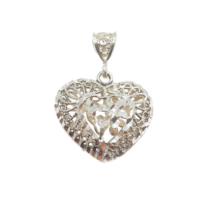 925 Sterling Silver Vintage Flower Filigree Heart Charm Pendant