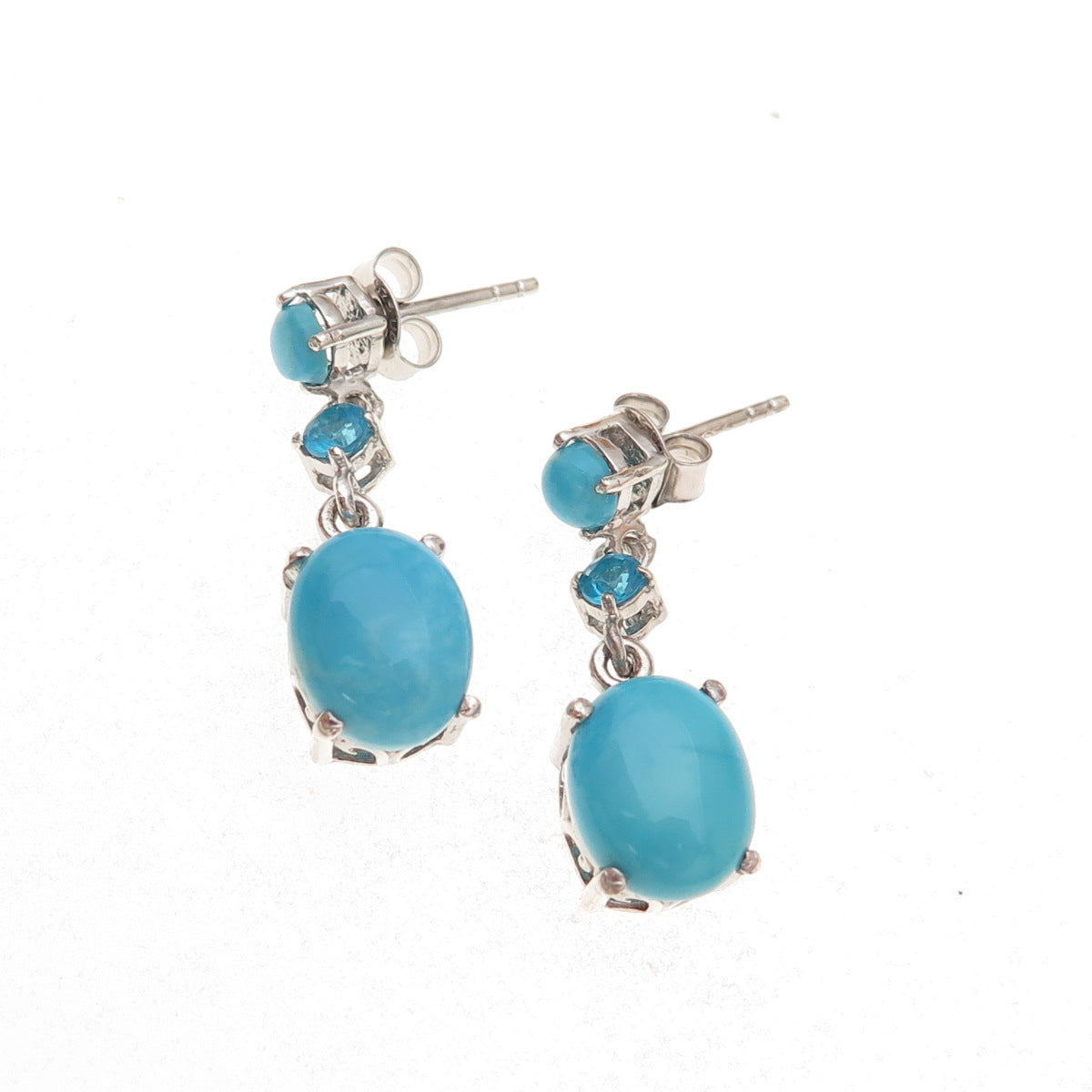 Chuck Clemency 925 Sterling Silver Real Turquoise & Apatite Dangle Earrings