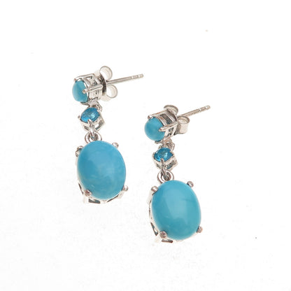 Chuck Clemency 925 Sterling Silver Real Turquoise & Apatite Dangle Earrings