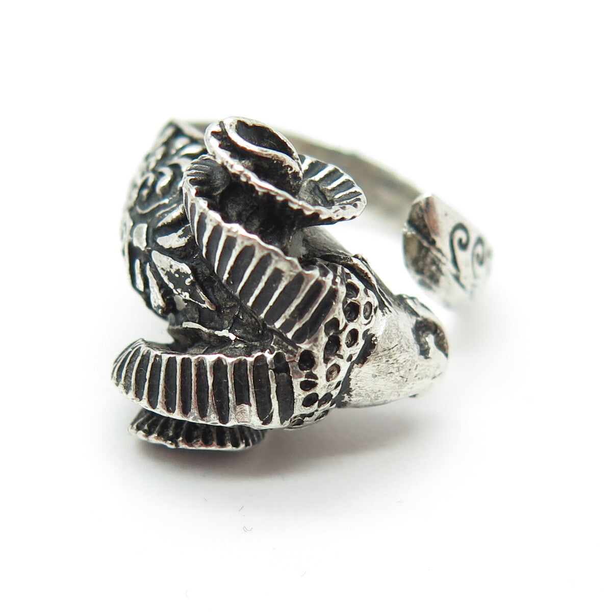 925 Sterling Silver Vintage M65 Aries Zodiac Oxidized Adjustable Ring Size 7.75