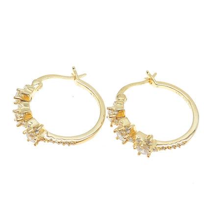 925 Sterling Silver Gold Plated Round-Cut C Z Floral Hoop Earrings