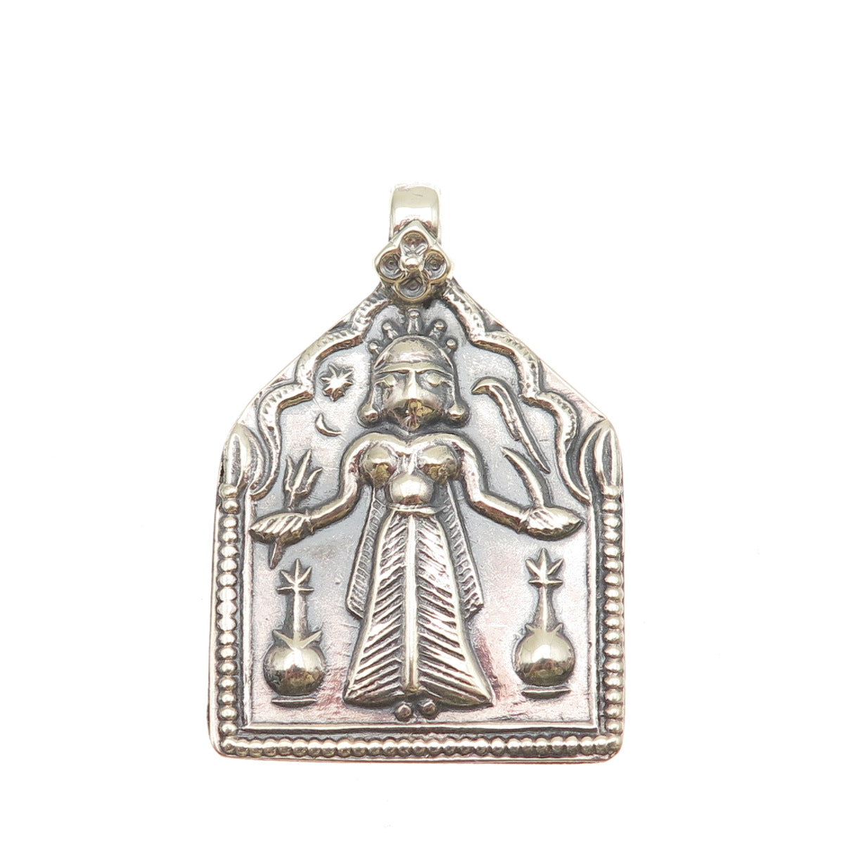 800 Silver Vintage Kali Hindu Goddess Oxidized Pendant